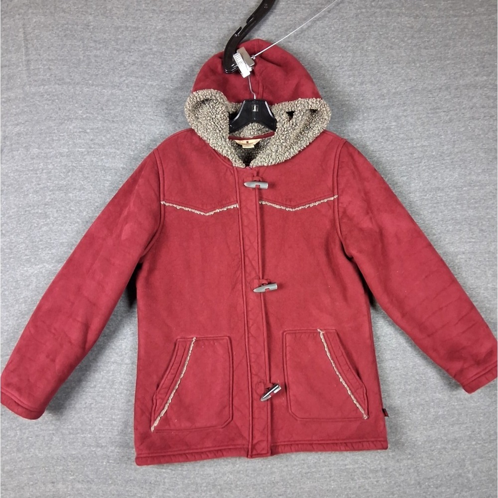 Woolrich Comens Coat Medium Red Faux Suede Sherpa Lined Duffle Toggle Hooded